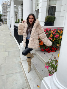 Hooded faux fur coat